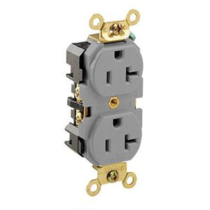 Leviton 5362-GY Duplex Receptacle, 20A, 125V, Gray, Heavy Duty, Back/Side Wired Leviton 5362-GY