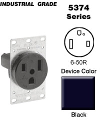 Leviton 5374-S00 50 Amp Flush Mount Receptacle, 250V, 6-50R, 2P3W, Ground Leviton 5374-S00