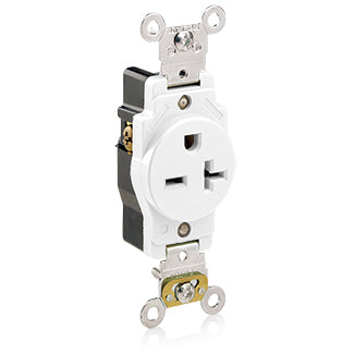 Leviton 5461-W Single Receptacle, 20A, 250V, White Leviton 5461-W