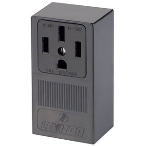 Leviton 55050-P00 Surface Mount Receptacle, 50A, 3P/4W, Black Leviton 55050-P00