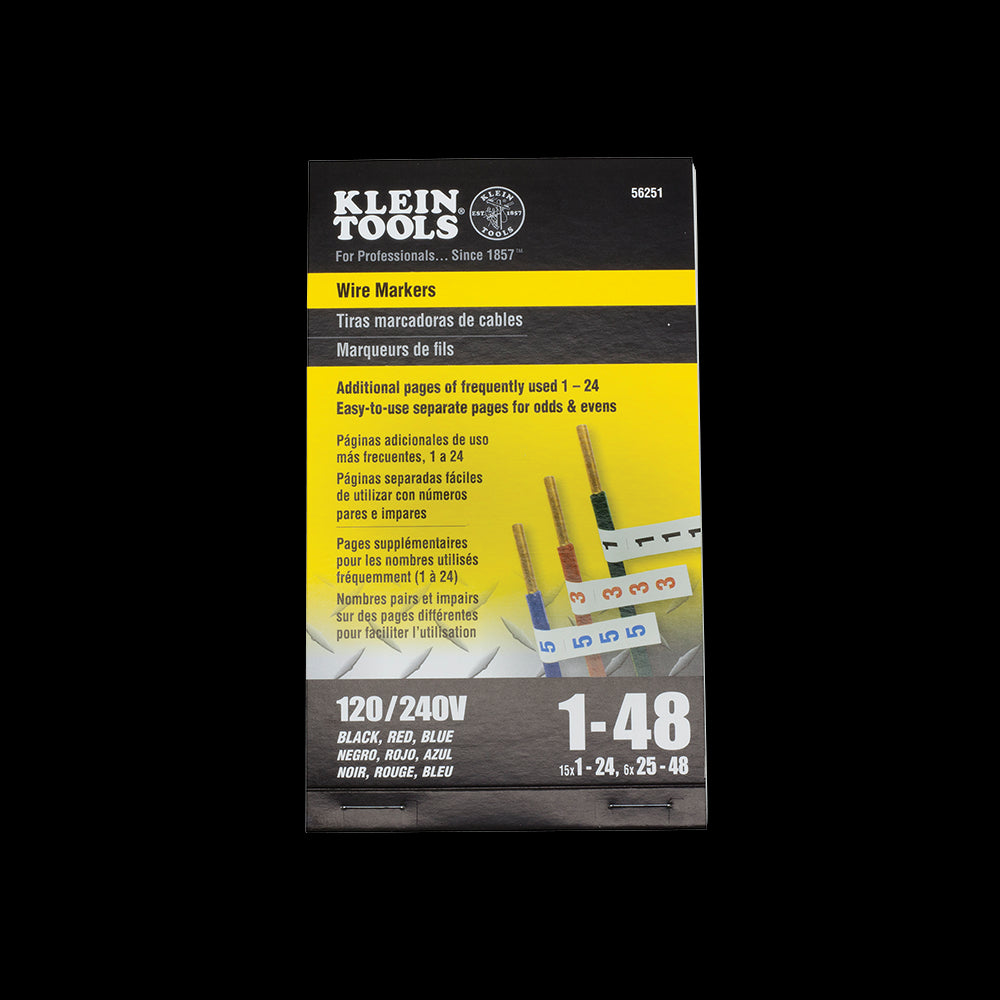 Klein 56251 Wire Marker Book 120/240V 3 Phase 1-48 Klein 56251