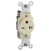 Leviton 5823-I 20A Single Receptacle, 250V, 6-20R, Ivory, Back/Side, Spec Grade Leviton 5823-I