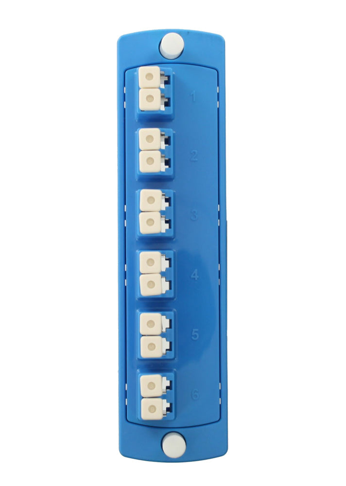 Leviton 5F100-2LL Molded Plate, Blue, Single-Mode OS1/2, Duplex LC, 12 Fibers, Ceramic Sleeve Leviton 5F100-2LL