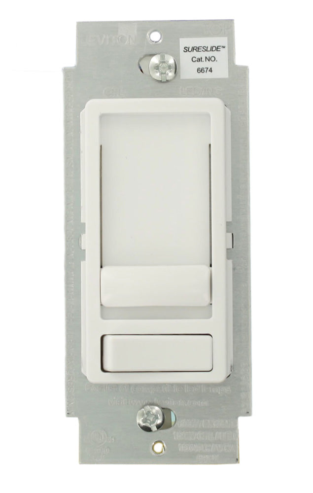 Leviton 6674-10W Dimmer, Sureslide, CFL/LED/Incandescent, 150/600W, White Leviton 6674-10W