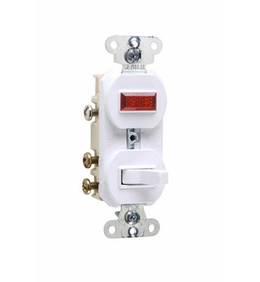 Pass & Seymour 695-W 3-Way Switch/Pilot Light Combo, 15A, White Pass & Seymour 695-W