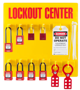 Abus 71140 Lockout Station: 8 Padlocks, 2 Steel Hasps, 10 Tags, and 10 Ties Abus 71140