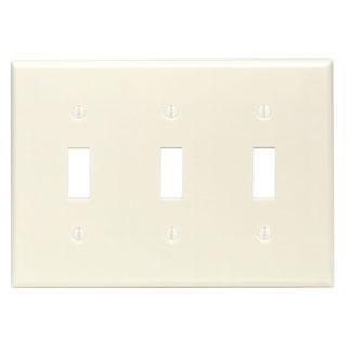 Leviton 78011 Toggle Switch Wallplate, 3-Gang, Thermoset, Lt. Almond Leviton 78011