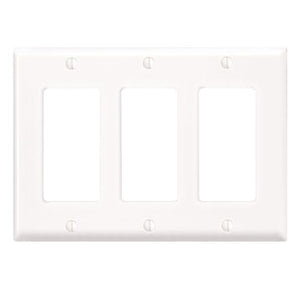 Leviton 80411-NW Decora Wallplate, 3-Gang, Nylon, White Leviton 80411-NW