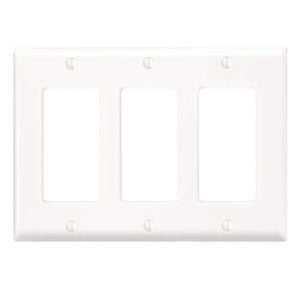 Leviton 80411-W Decora Wallplate, 3-Gang, Thermoset, White Leviton 80411-W