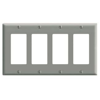 Leviton 80412-GY Decora Wallplate, 4-Gang, Thermoset, Gray Leviton 80412-GY