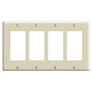 Leviton 80412-NT Decora Wallplate, 4-Gang, Nylon, Lt. Almond Leviton 80412-NT