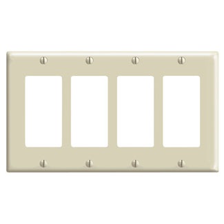 Leviton 80412-NT Decora Wallplate, 4-Gang, Nylon, Lt. Almond Leviton 80412-NT