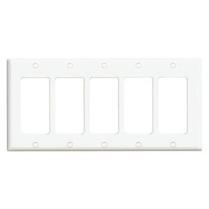 Leviton 80423-W Decora Wallplate, 5-Gang, Thermoset, White Leviton 80423-W