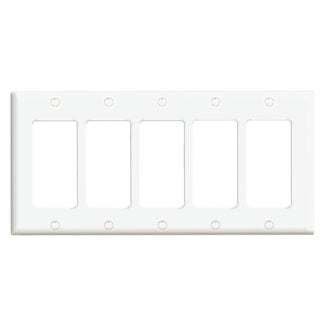 Leviton 80423-W Decora Wallplate, 5-Gang, Thermoset, White Leviton 80423-W