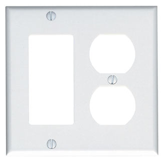 Leviton 80455-W Comb. Wallplate, 2-Gang, Duplex/Decora, Thermoset, White, Standard Leviton 80455-W