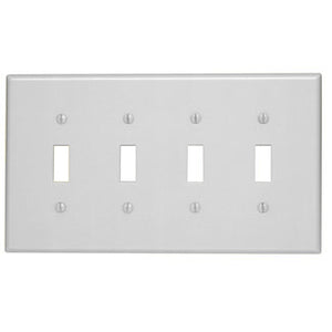 Leviton 80512-W Toggle Wallplate, 4-Gang, Thermoset, White, Midway Leviton 80512-W