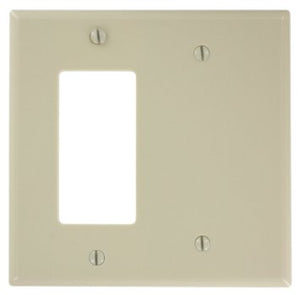 Leviton 80608-I Combo Wallplate, 2-Gang, Blank/Decora, Thermoset, Ivory, Midway Leviton 80608-I