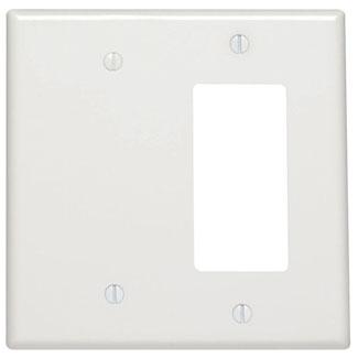 Leviton 80608-W Combo Wallplate, 2-Gang, Blank/Decora, Thermoset, White, Midway Leviton 80608-W