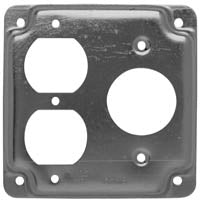 Hubbell-Raco 806C 4" Square Exposed Work Cover, (1) Duplex Receptacle, (1) Single Receptacle Hubbell-Raco 806C