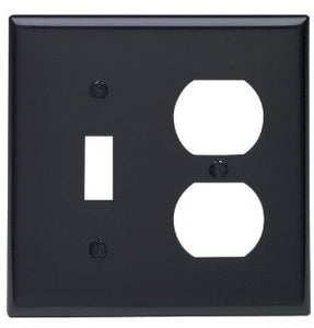 Leviton 80705-E Combo Wallplate, 2-Gang, Toggle/Duplex, Nylon, Black, Standard Leviton 80705-E