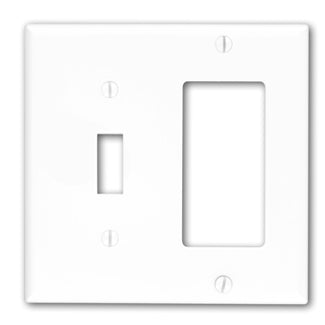 Leviton 80707-W Comb. Wallplate, 2-Gang, Toggle/Decora, Nylon, White, Standard Leviton 80707-W