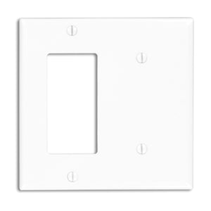 Leviton 80708-W Combo Wallplate, 2-Gang, Blank/Decora-GFCI, Nylon, White, Standard Leviton 80708-W