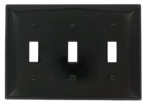Leviton 80711-E Toggle Switch Wallplate, 3-Gang, Nylon, Black Leviton 80711-E