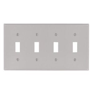 Leviton 80712-GY Toggle Switch Wallplate, 4-Gang, Nylon, Gray Leviton 80712-GY