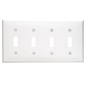 Leviton 80712-W Toggle Switch Wallplate, 4-Gang, Nylon, White Leviton 80712-W