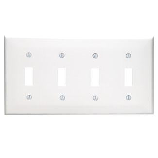Leviton 80712-W Toggle Switch Wallplate, 4-Gang, Nylon, White Leviton 80712-W