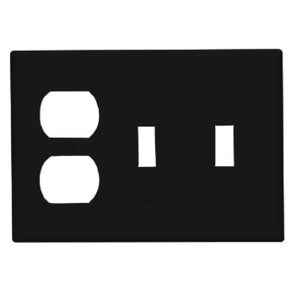 Leviton 80721-E Comb. Wallplate, 3-Gang, (2) Toggle, (1) Duplex, Nylon, Black Leviton 80721-E