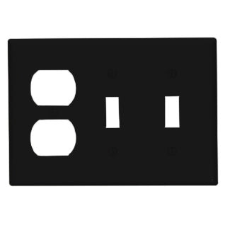 Leviton 80721-E Comb. Wallplate, 3-Gang, (2) Toggle, (1) Duplex, Nylon, Black Leviton 80721-E