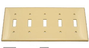 Leviton 80723-I Toggle Switch Wallplate, 5-Gang, Nylon, Ivory Leviton 80723-I