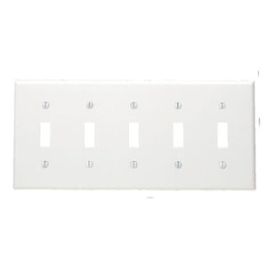 Leviton 80723-W Toggle Switch Wallplate, 5-Gang, Nylon, White Leviton 80723-W