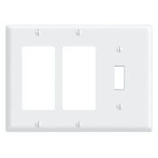 Leviton 80731-W Comb. Wallplate, 3-Gang, (2) Decora, (1) Toggle, Nylon, White Leviton 80731-W