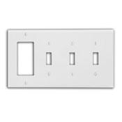Leviton 80732-W Comb. Wallplate, 4-Gang, (3) Toggle, (1) Decora, Nylon, White Leviton 80732-W