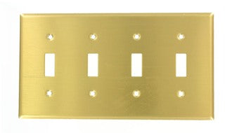Leviton 81012 Toggle Switch Wallplate, 4-Gang, Brass Leviton 81012