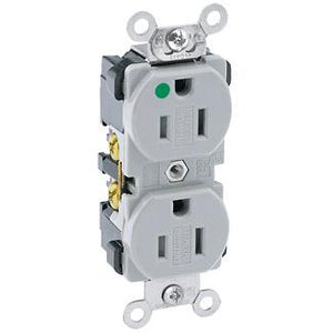 Leviton 8200-GY Hospital Grade Duplex Receptacle, 15A, 125V, Gray, Extra-Heavy Duty Leviton 8200-GY