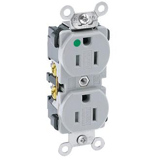Leviton 8200-GY Hospital Grade Duplex Receptacle, 15A, 125V, Gray, Extra-Heavy Duty Leviton 8200-GY