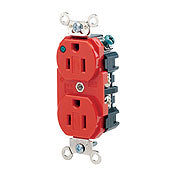 Leviton 8200-PLR Hospital Grade Duplex Receptacle, Slim, 15A, 125V, Red, Indication Leviton 8200-PLR