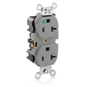 Leviton 8300-GY Hospital Grade Duplex Receptacle, 20A, 125V, 5-20R, Gray Leviton 8300-GY