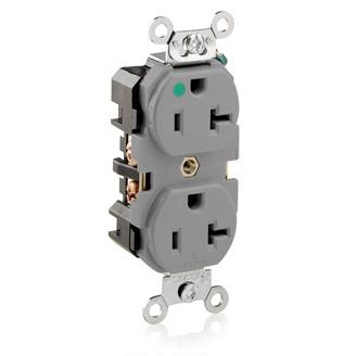 Leviton 8300-GY Hospital Grade Duplex Receptacle, 20A, 125V, 5-20R, Gray Leviton 8300-GY