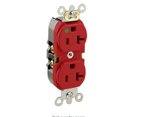 Leviton 8300-HLR Hospital Grade Duplex Receptacle, Illuminated, Slim, 20A, 125V, Red Leviton 8300-HLR