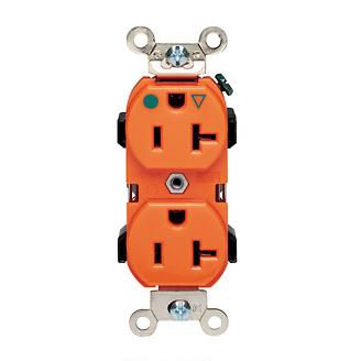 Leviton 8300-OIG Hospital Grade Duplex Receptacle, 20A, 125V, Orange, Narrow Leviton 8300-OIG