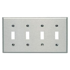 Leviton 84012 Toggle Switch Wallplate, 4-Gang, 430 Stainless Steel Leviton 84012