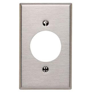 Leviton 84028 1-Gang Single Rcpt Wallplate, (1) 2.150" Hole, 430 S. Steel Leviton 84028