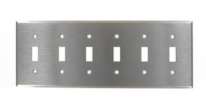 Leviton 84036-40 Toggle Switch Wallplate, 6-Gang, 302 Stainless Steel, Brushed Leviton 84036-40