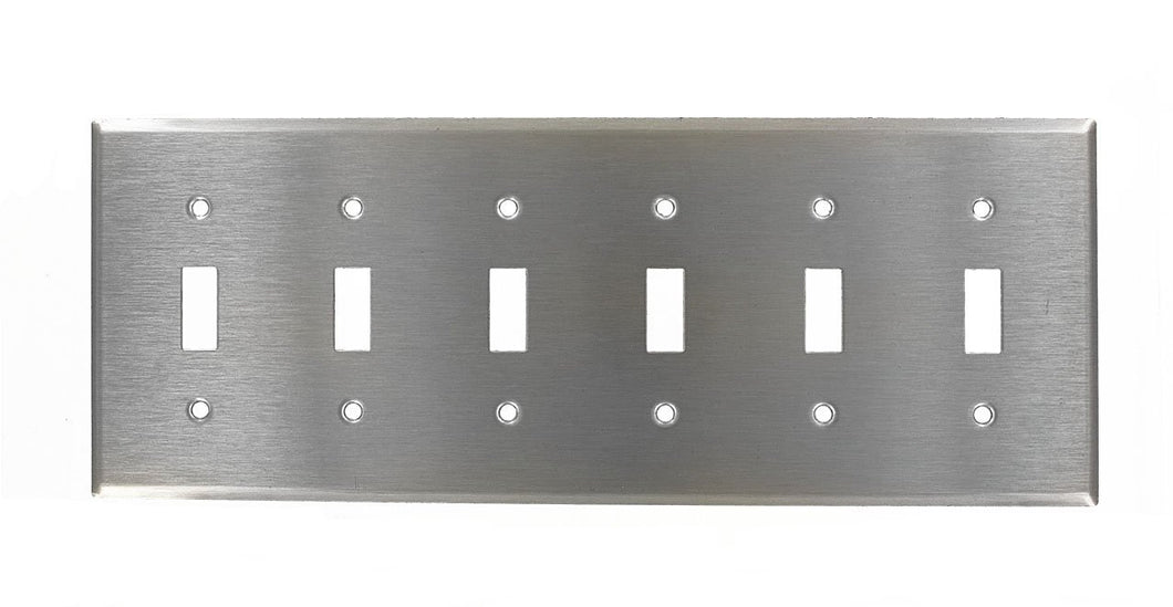 Leviton 84036-40 Toggle Switch Wallplate, 6-Gang, 302 Stainless Steel, Brushed Leviton 84036-40