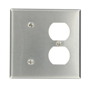 Leviton 84087-40 Comb. Wallplate, 2-Gang, Blank/Duplex, Non-Metallic Stainless Steel Leviton 84087-40