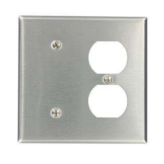 Leviton 84087-40 Comb. Wallplate, 2-Gang, Blank/Duplex, Non-Metallic Stainless Steel Leviton 84087-40